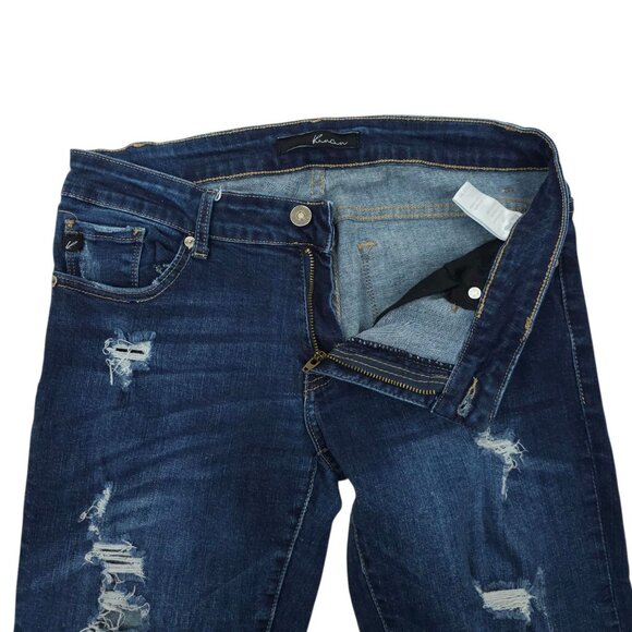 Kancan Distressed Ankle Jeans Womens 11/29 Straight Skinny Dark Wash Low Rise - Picture 7 of 15